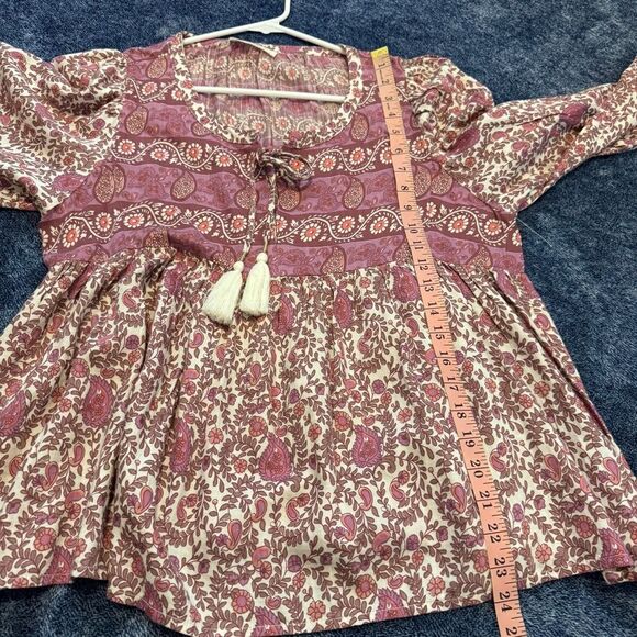 Lucky Brand Pink Multi Print Mix Boho Peasant Style Blouse Women’s Size Large - Picture 10 of 13